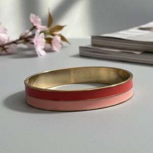 Coral Pink Enamel Bangle Bracelet